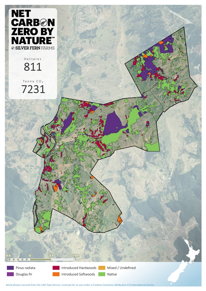 Aerial carbon map overlay of a farm